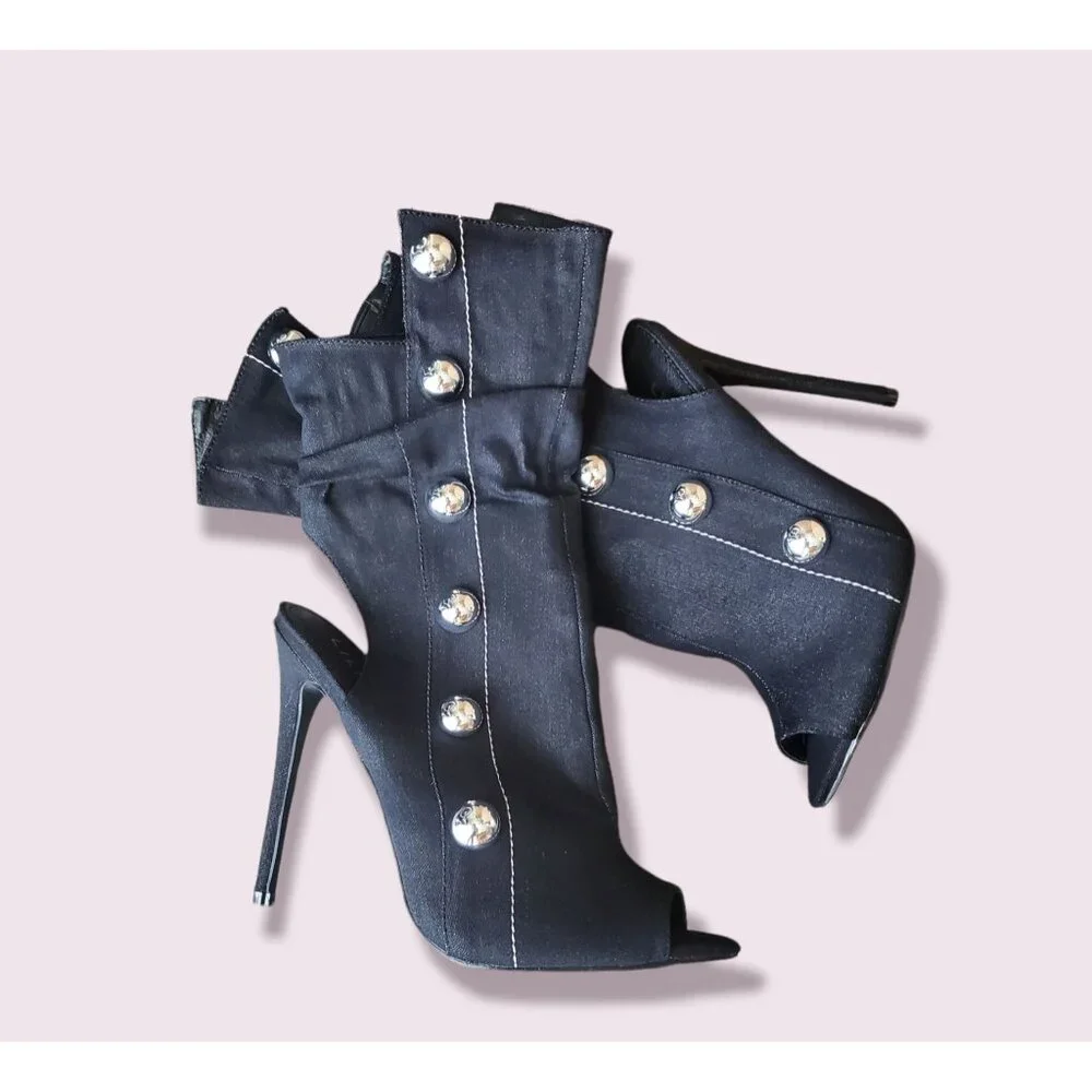 Liliana womens ankle booties Black Studded Peep Toe zipper closure high‎ Sz 7.5